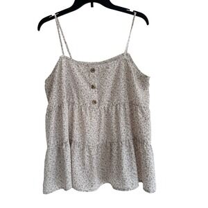 Paper Crane‎ Women's Tiered Cream Pink Floral Spaghetti Strap Sleeveless Buttons